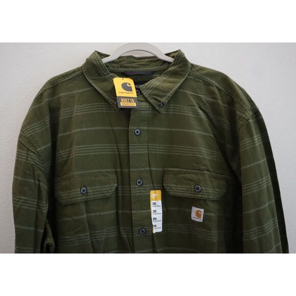 Carhartt Men's Sz 2XL Basil Green Plaid Loose Fit Midweight Chambray L/S Shirt - Picture 4 of 7